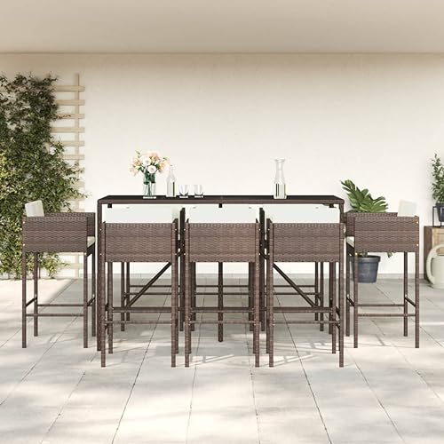AJJHUUKI Gartenmöbel-Sets für den Außenbereich, 9-teilig, Bar-Set mit Kissen, braun, Polyrattan AJJHUUKI Gartenmöbel-Sets für den Außenbereich, 9-teilig, Bar-Set mit Kissen, braun, Polyrattan von AJJHUUKI