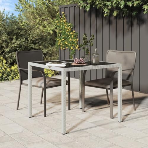 AJJHUUKI Gartentisch, 90 x 90 x 75 cm, gehärtetes Glas und Polyrattan, weiß, Möbel, Outdoor-Möbel, Outdoor-Tische von AJJHUUKI