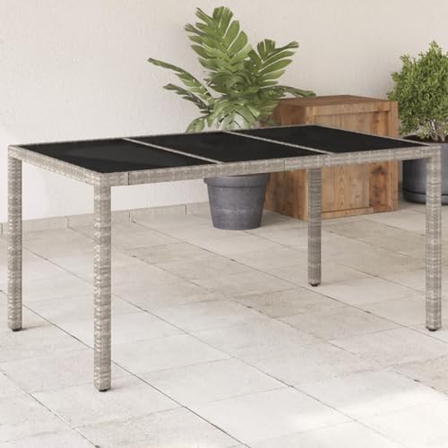 AJJHUUKI Gartentisch mit Glasplatte, Hellgrau, 150 x 90 x 75 cm, Poly-Rattan-Möbel, Outdoor-Möbel, Outdoor-Tische von AJJHUUKI