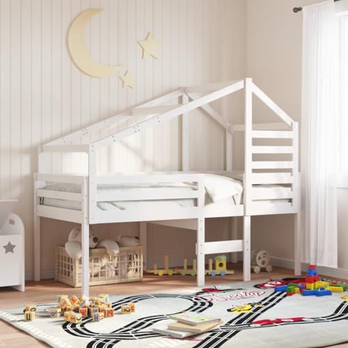 AJJHUUKI Hochbett ohne Matratze Weiß 75x190 cm kleines Einzelbett Massivholz Kiefer Möbel Betten & Zubehör Betten & Bettrahmen AJJHUUKI Hochbett ohne Matratze Weiß 75x190 cm kleines Einzelbett Massivholz Kiefer Möbel Betten & Zubehör Betten & Bettrahmen von AJJHUUKI