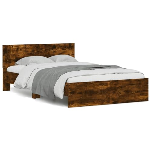 AJJHUUKI Home-Beds & Accessories,Beds & Bed Frames,Bed Frame with Headboard and LED Smoked Oak 120x190 cm Small Double von AJJHUUKI