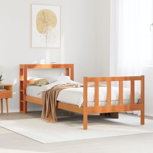 AJJHUUKI Home-Beds & Accessories,Beds & Bed Frames,Bed Frame with Headboard without Mattress Wax Brown 90x190 cm Single von AJJHUUKI