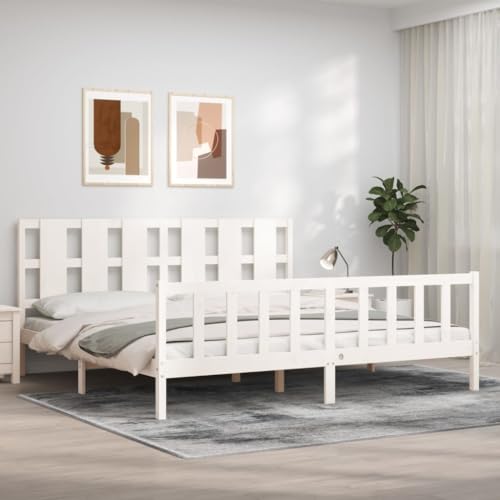 AJJHUUKI Home-Beds & Accessories,Beds & Bed Frames,Bed Frame without Mattress White Solid Wood Pine von AJJHUUKI
