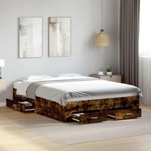 AJJHUUKI Home-Beds & Accessories,Betten & Bettrahmen,Bettrahmen mit Schubladen ohne Matratze, Raucheiche, 135x190 cm, Doppelbett von AJJHUUKI