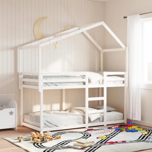 AJJHUUKI Home-Beds & Accessories,Betten & Bettrahmen,Etagenbett ohne Matratze,Weiß 90x190 cm Einzelbett Massivholz Kiefer von AJJHUUKI
