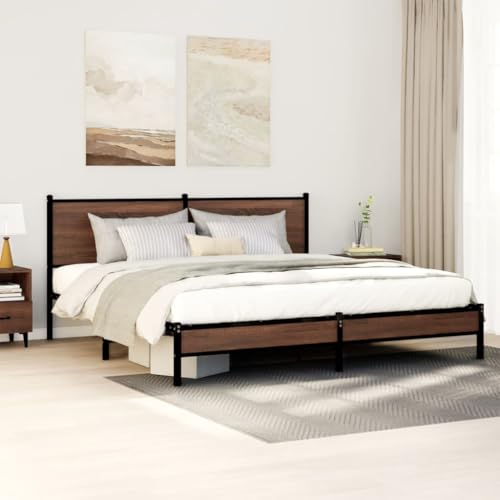 AJJHUUKI Home-Beds & Accessories,Betten & Bettrahmen,Metallbettrahmen ohne Matratze,Braun Eiche,183x213cm von AJJHUUKI