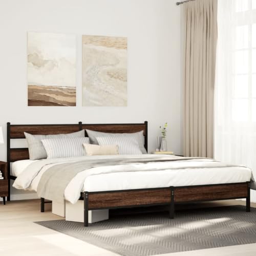 AJJHUUKI Home-Beds & Accessories,Betten & Bettrahmen,Metallbettrahmen ohne Matratze,Braun Eiche,183x213cm von AJJHUUKI