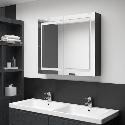 AJJHUUKI Home-Cabinets & Storage, Waschtischunterschrank, Badezimmerunterschrank, LED-Badezimmer-Spiegelschrank, glänzend, schwarz, 80 x 12 x 68 cm von AJJHUUKI