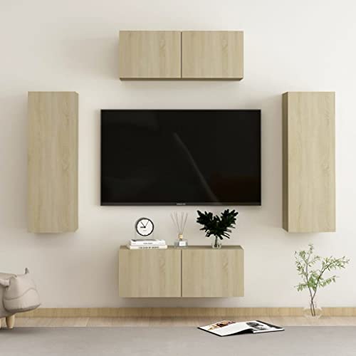 AJJHUUKI Home-Entertainment Center & TV-Ständer, 4-teiliges TV-Schrank-Set, Sonoma-Eiche, Holzwerkstoff von AJJHUUKI