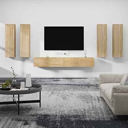 AJJHUUKI Home Items, 6-teiliges TV-Schrank-Set, Sonoma-Eiche, Holzwerkstoff, Anzugmöbel von AJJHUUKI
