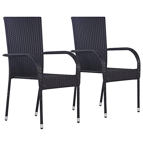 AJJHUUKI Home Items, stapelbare Outdoor-Stühle, 2 Stück, Poly-Rattan, schwarz, Anzugmöbel von AJJHUUKI