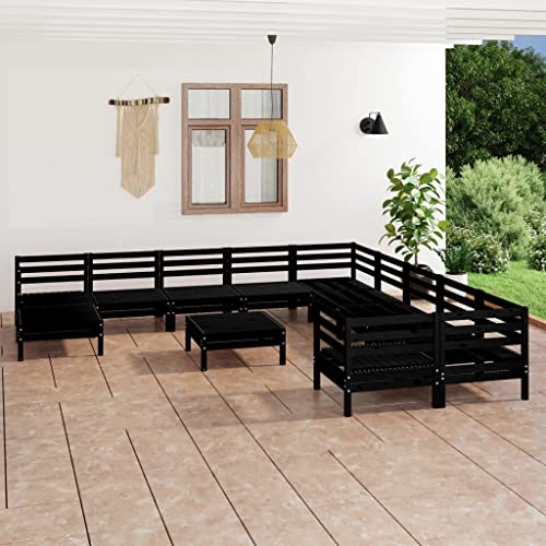 AJJHUUKI Home-Outdoor Gartenmöbel-Set, 12-teilig, Schwarz, Massivholz, Kiefer von AJJHUUKI