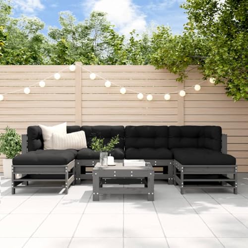 AJJHUUKI Home-Outdoor Home-Outdoor Möbelset, 7 Teile Garten Lounge Set grau Massivholz Kiefer von AJJHUUKI