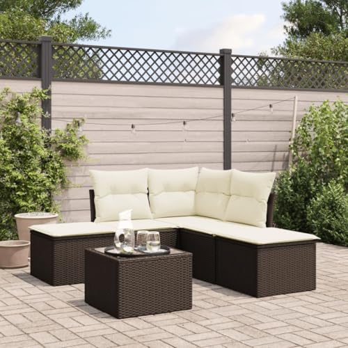 AJJHUUKI Home-Outdoor Home Outdoor Möbelsets 6-teiliges Gartenbank-Set mit Kissen braun Polyrattan von AJJHUUKI