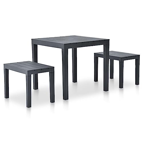 AJJHUUKI Home-Outdoor Home-Outdoor Möbelsets Gartentisch mit 2 Bänken Kunststoff Anthrazit von AJJHUUKI