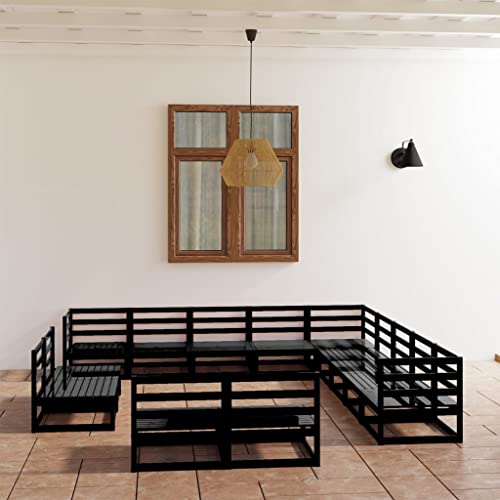 AJJHUUKI Home Outdoor Sonstiges 13-teiliges Garten-Lounge-Set, schwarz, massives Kiefernholz von AJJHUUKI