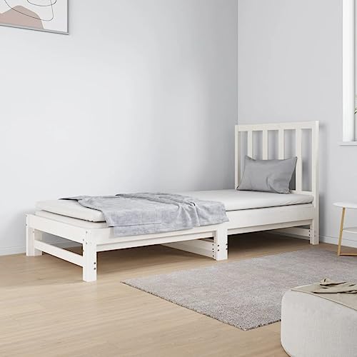 AJJHUUKI Home Outdoor Sonstiges Ausziehbares Tagesbett Weiß 2x(90x190) cm Massivholz Kiefer von AJJHUUKI