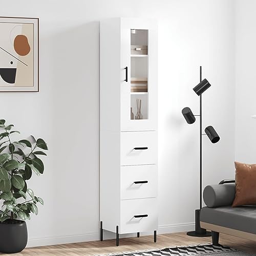 AJJHUUKI Home-Schränke & Aufbewahrung, Buffets & Sideboards, Highboard Hochglanz-Weiß, 34,5 x 34 x 180 cm, Holzwerkstoff von AJJHUUKI
