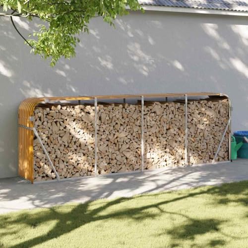 AJJHUUKI Kamin- & Holzofenzubehör - Holzständer & Träger - Holzhalter - Hellbraun - 300x45x100 cm - Stahl verzinkt von AJJHUUKI