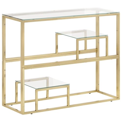 AJJHUUKI Konsolentisch, goldfarben, Edelstahl und gehärtetes Glas, Möbel, Tische, Akzenttische, Beistelltische von AJJHUUKI