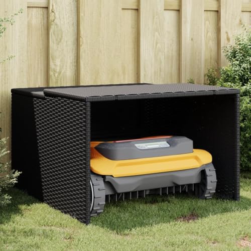 AJJHUUKI Mähroboter Garage schwarz 86x90x52/57cm Poly Rattan von AJJHUUKI