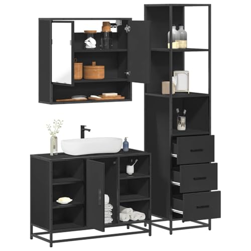 AJJHUUKI Möbel-Sets, Badezimmermöbel-Set, 3-teilig, schwarzes Holzwerkstoff von AJJHUUKI