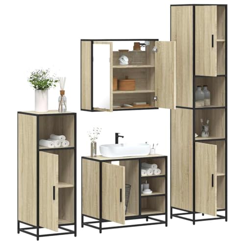 AJJHUUKI Möbel-Sets-Badmöbel-Sets, 4-teiliges Badezimmermöbel-Set, Sonoma-Eiche, Holzwerkstoff von AJJHUUKI