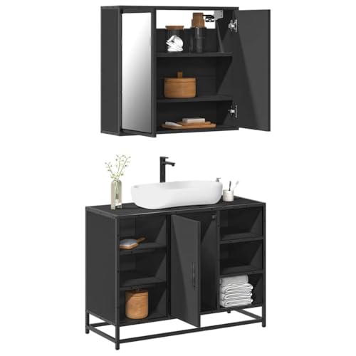 AJJHUUKI Möbelsets-Badmöbel-Sets, 2-teiliges Badezimmermöbel-Set, schwarz, Holzwerkstoff von AJJHUUKI