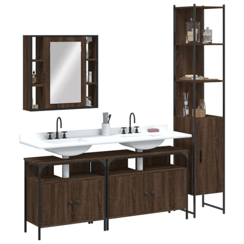 AJJHUUKI Möbelsets-Badmöbel-Sets-4-teiliges Badezimmerschrank-Set Braun Eiche Holzwerkstoff von AJJHUUKI