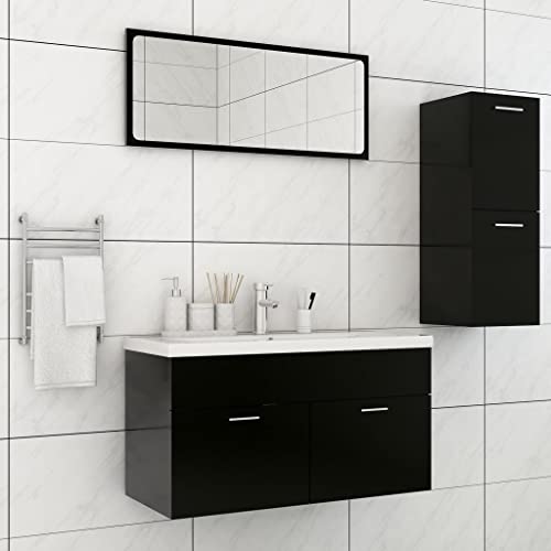 AJJHUUKI Möbelsets-Badmöbel-Sets-Badmöbel-Set Schwarz Holzwerkstoff von AJJHUUKI