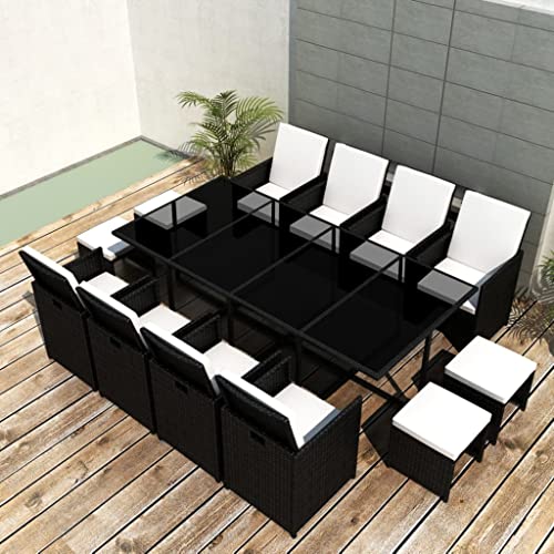 AJJHUUKI Outdoor-Möbel-Set für den Außenbereich, 13-teilig, mit Kissen, Polyrattan, Schwarz von AJJHUUKI