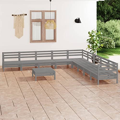 AJJHUUKI Outdoor Möbel Sets - 10-teiliges Garten-Lounge-Set Massivholz Kiefer Grau von AJJHUUKI