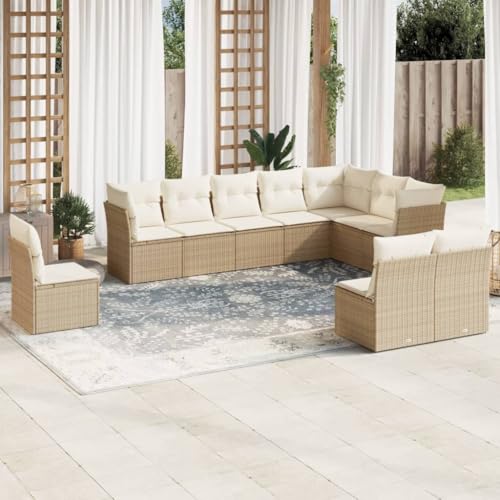 AJJHUUKI Outdoor Möbel Sets - 10-teiliges Gartensofa-Set mit Kissen Beige Poly Rattan von AJJHUUKI