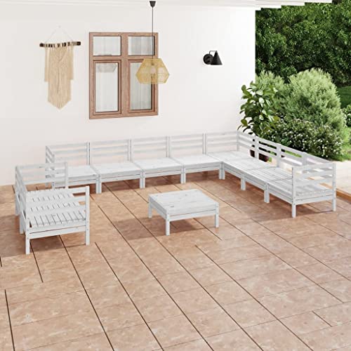 AJJHUUKI Outdoor Möbel Sets - 11-teiliges Garten-Lounge-Set Massivholz Kiefer Weiß von AJJHUUKI