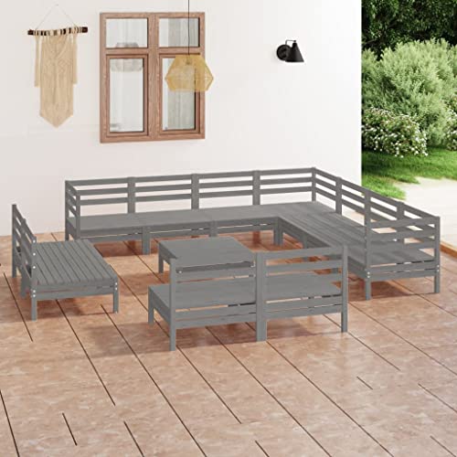 AJJHUUKI Outdoor Möbel Sets - 12-teiliges Garten-Lounge-Set Massivholz Kiefer Grau AJJHUUKI Outdoor Möbel Sets - 12-teiliges Garten-Lounge-Set Massivholz Kiefer Grau von AJJHUUKI