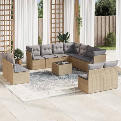 AJJHUUKI Outdoor Möbel Sets - 12-teiliges Gartensofa-Set mit Kissen Beige Poly Rattan von AJJHUUKI