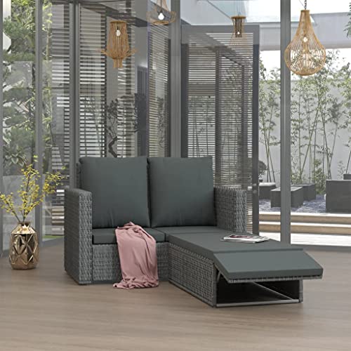 AJJHUUKI Outdoor Möbel Sets - 2-teiliges Garten-Lounge-Set mit Kissen Poly Rattan Grau von AJJHUUKI