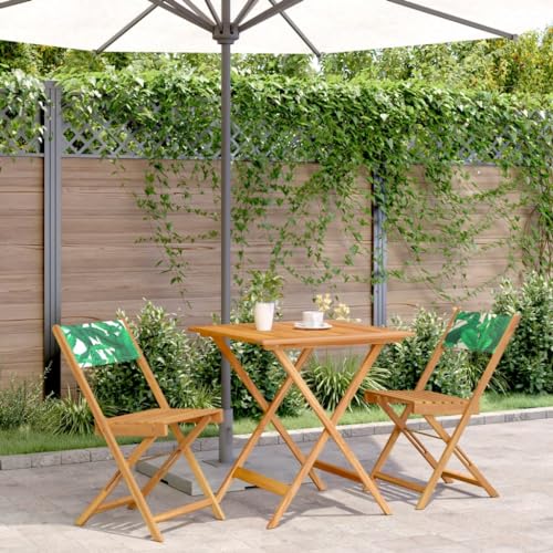 AJJHUUKI Outdoor-Möbel-Sets - 3-teiliges Bistro-Set mit Blattmuster, Stoff und Massivholz von AJJHUUKI
