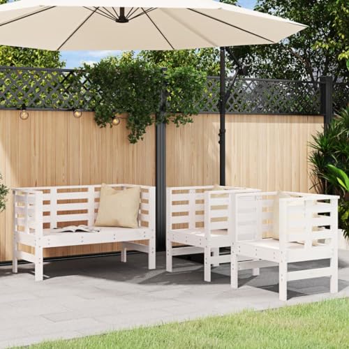 AJJHUUKI Outdoor Möbel Sets - 3-teiliges Garten-Lounge-Set Weiß Massivholz Kiefer von AJJHUUKI