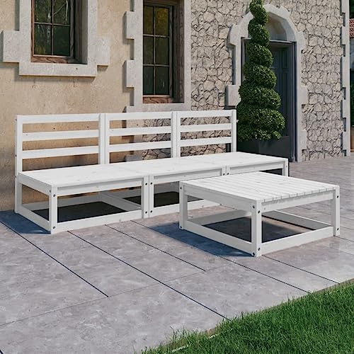 AJJHUUKI Outdoor Möbel Sets - 4-teiliges Garten-Lounge-Set Weiß Massivholz Kiefer von AJJHUUKI