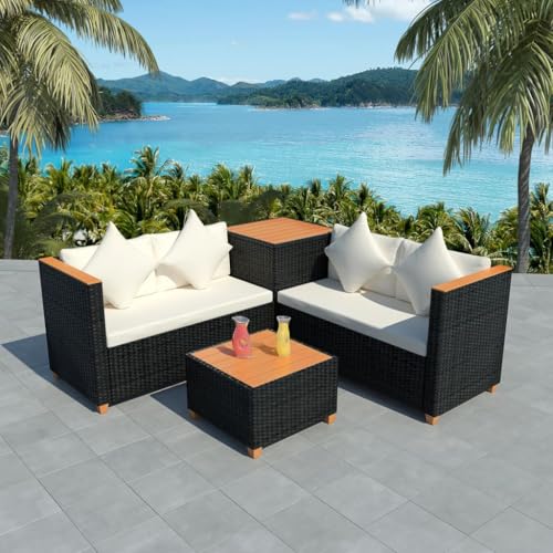 AJJHUUKI Outdoor Möbel Sets - 4-teiliges Garten-Lounge-Set mit Kissen Poly Rattan Schwarz von AJJHUUKI