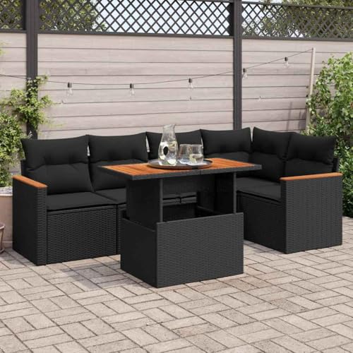 AJJHUUKI Outdoor Möbel Sets - 5-teiliges Gartensofa-Set mit Kissen schwarz Poly Rattan Akazie von AJJHUUKI