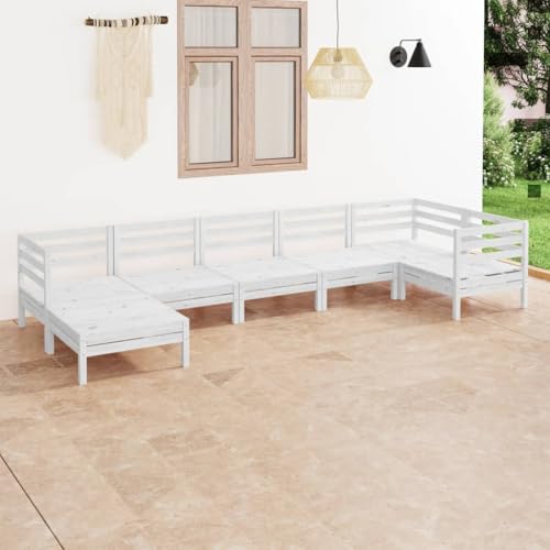 AJJHUUKI Outdoor Möbel Sets - 7-teiliges Garten-Lounge-Set Massivholz Kiefer Weiß von AJJHUUKI