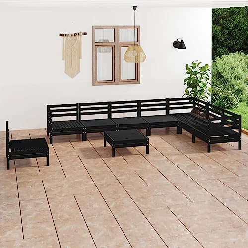 AJJHUUKI Outdoor Möbel Sets - 9-teiliges Garten-Lounge-Set Massivholz Kiefer Schwarz von AJJHUUKI