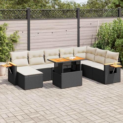 AJJHUUKI Outdoor Möbel Sets - 9-teiliges Gartensofa-Set mit Kissen schwarz Poly Rattan Akazie AJJHUUKI Outdoor Möbel Sets - 9-teiliges Gartensofa-Set mit Kissen schwarz Poly Rattan Akazie von AJJHUUKI