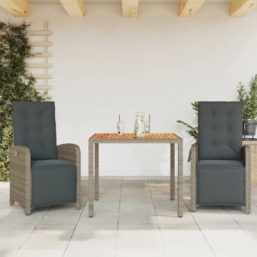 AJJHUUKI Outdoor-Möbelsets - 3-teiliges Bistro-Set mit Kissen, grau, Polyrattan von AJJHUUKI