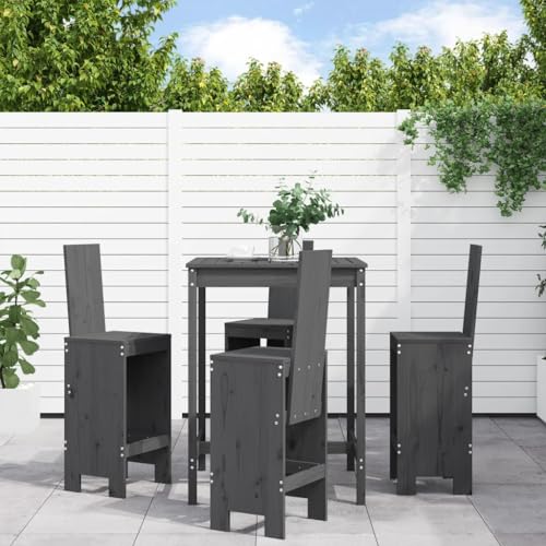 AJJHUUKI Outdoor Möbelsets - 5-teiliges Gartenbar-Set Grau Massivholz Kiefer von AJJHUUKI
