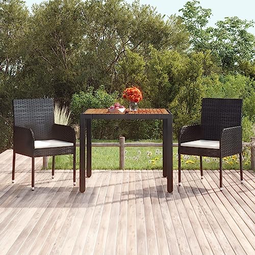 AJJHUUKI Outdoor Outdoor Tisch Gartentisch mit Holzplatte schwarz 90x90x75cm Polyrattan von AJJHUUKI