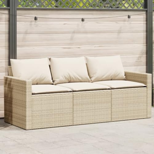 AJJHUUKI Outdoor-Sitzgruppe, Outdoor-Sofas, Gartensofa mit Kissen, 3-Sitzer, Beige, Polyrattan AJJHUUKI Outdoor-Sitzgruppe, Outdoor-Sofas, Gartensofa mit Kissen, 3-Sitzer, Beige, Polyrattan von AJJHUUKI