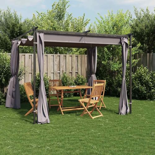 AJJHUUKI Rasen & Garten Outdoor Wohnen Outdoor Strukturen Vordächer & Pavillons Pavillon mit Vorhängen 3x3m Anthrazit Stahl von AJJHUUKI